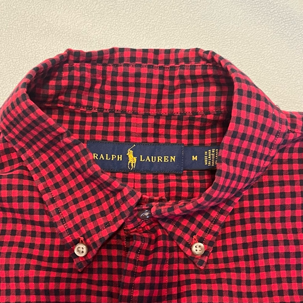 POLO RALPH LAUREN-Red Black Plaid Cotton Button Down soft Cotton Shirt Sz M